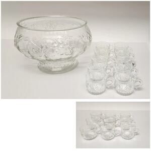 Jeannette 20PCS Glass Fruit Pattern Punch Bowl & Cups Party, Holiday, Hosting